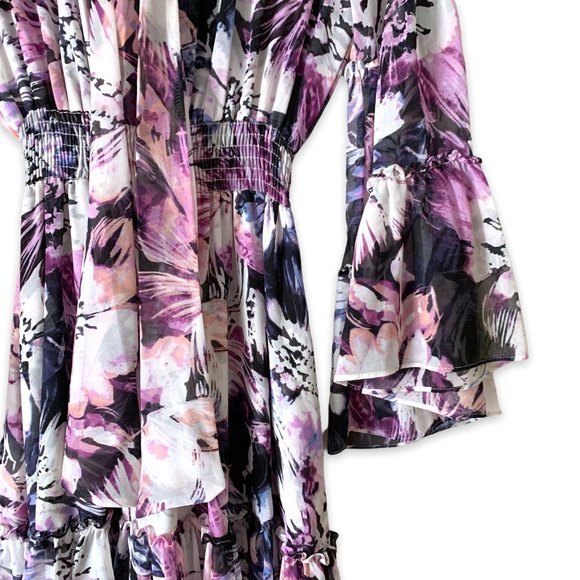 MISA Los Angeles Dress Midi Purple Floral Merce Ruffle Tie Sz S - Picture 4 of 6